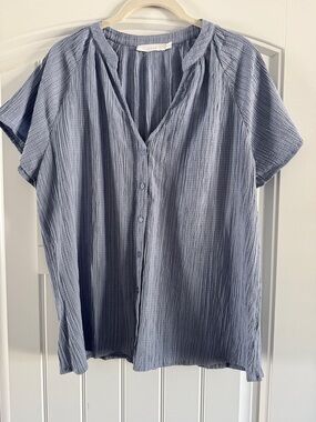 Lush Blue Textured Short-Sleeve Button-Front Shirt